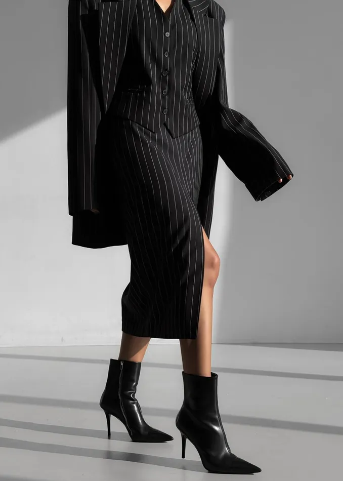 Women Holland Midi Slit Skirt 8211 BlackWhite Pinstripe The Frankie Shop Bottoms