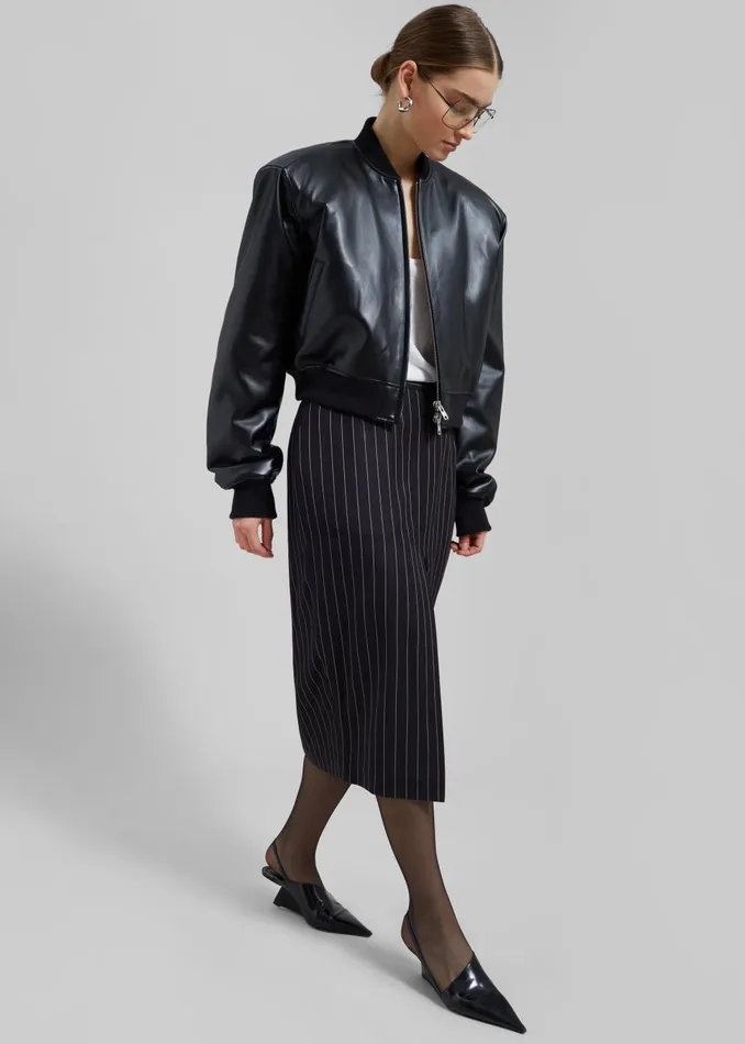Women Holland Midi Slit Skirt 8211 BlackWhite Pinstripe The Frankie Shop Bottoms