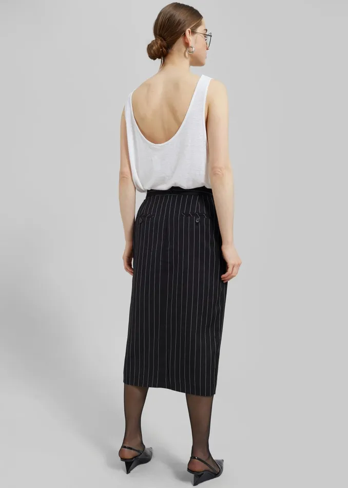 Women Holland Midi Slit Skirt 8211 BlackWhite Pinstripe The Frankie Shop Bottoms