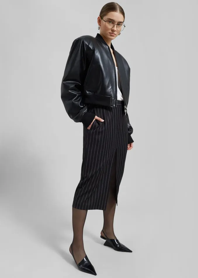 Women Holland Midi Slit Skirt 8211 BlackWhite Pinstripe The Frankie Shop Bottoms