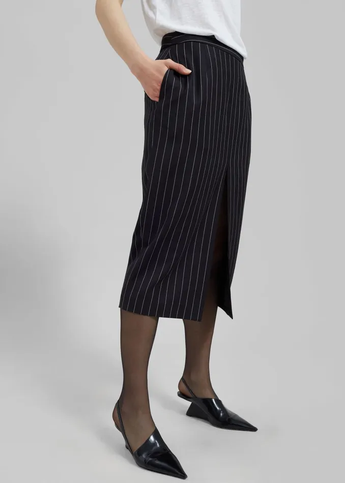 Women Holland Midi Slit Skirt 8211 BlackWhite Pinstripe The Frankie Shop Bottoms