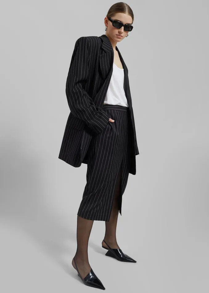 Women Holland Midi Slit Skirt 8211 BlackWhite Pinstripe The Frankie Shop Bottoms