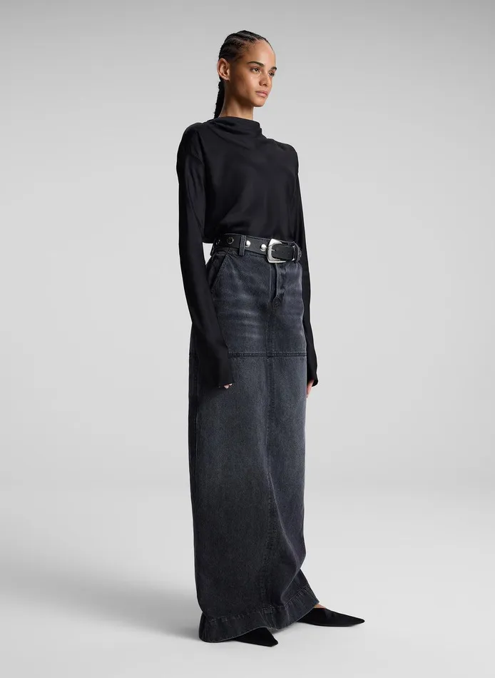 Women Hunter Denim Maxi Skirt Washed Black ALC Skirts