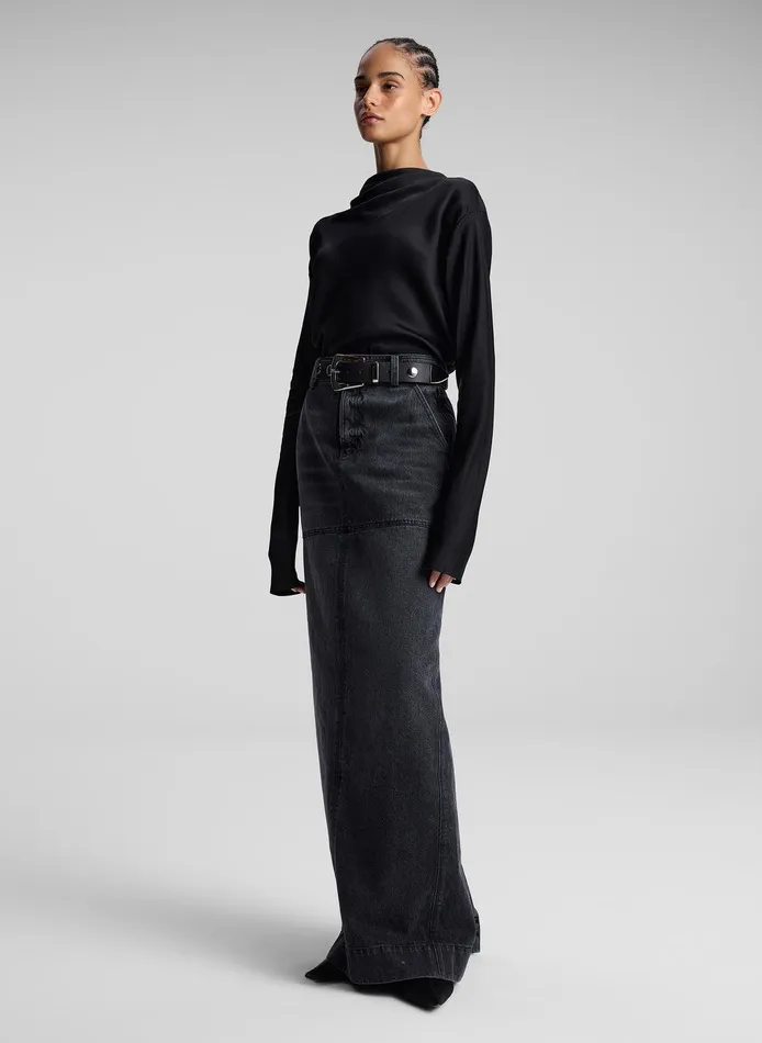 Women Hunter Denim Maxi Skirt Washed Black ALC Skirts