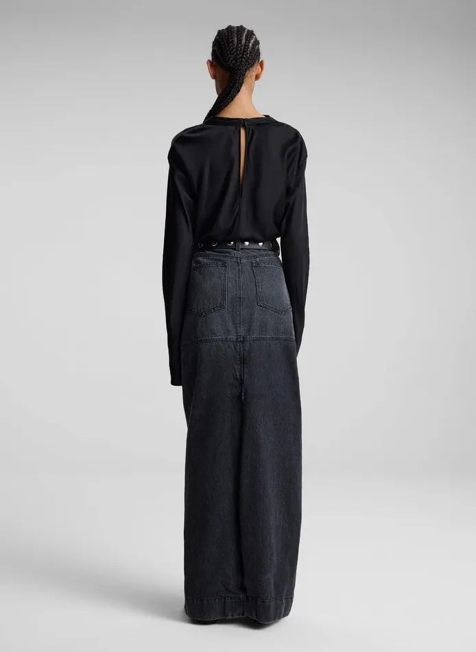 Women Hunter Denim Maxi Skirt Washed Black ALC Skirts