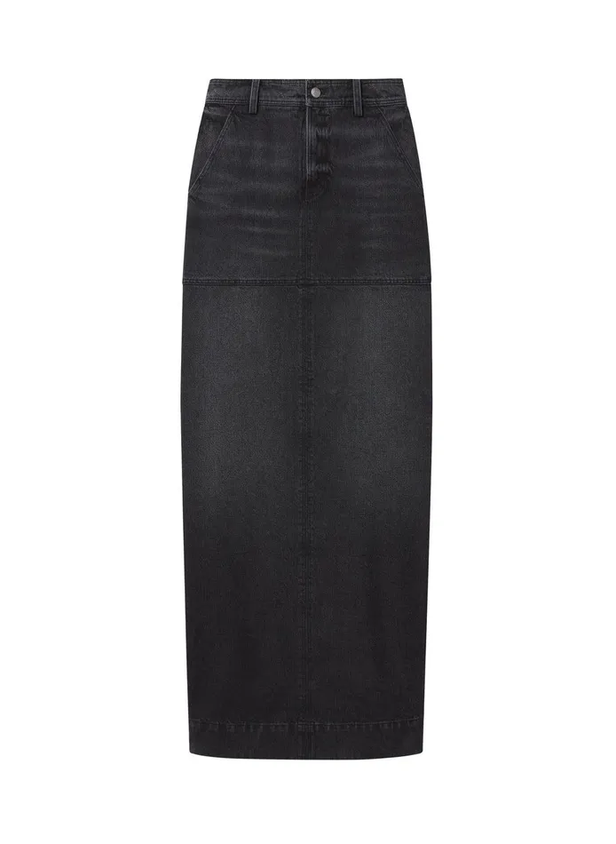 Women Hunter Denim Maxi Skirt Washed Black ALC Skirts