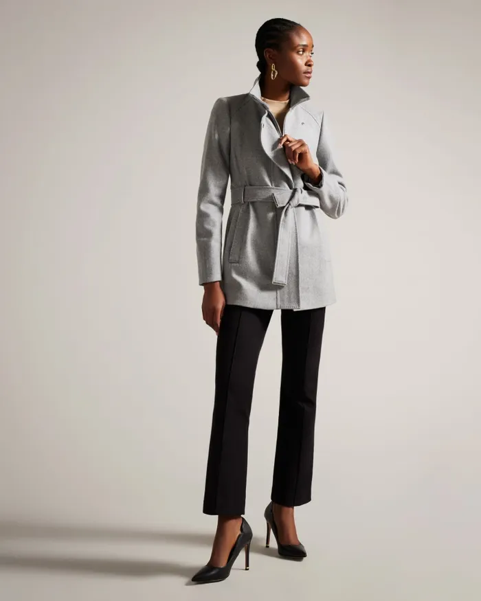Women ICOMBIS 8211 Funnel Neck Wrap Coat Grey Ted Baker Coats and Jackets Women ICOMBIS 8211 Funnel Neck Wrap Coat Grey Ted Baker Coats and Jackets