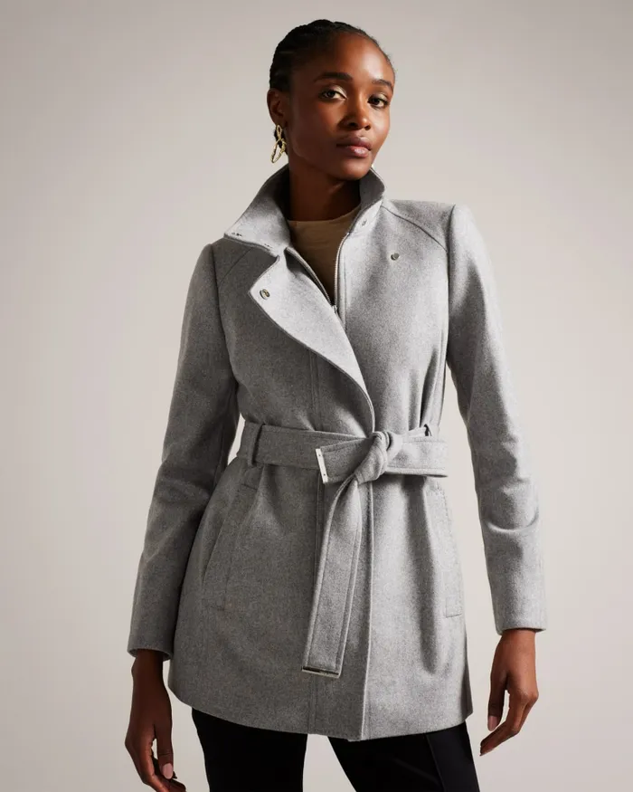 Women ICOMBIS 8211 Funnel Neck Wrap Coat Grey Ted Baker Coats and Jackets Women ICOMBIS 8211 Funnel Neck Wrap Coat Grey Ted Baker Coats and Jackets