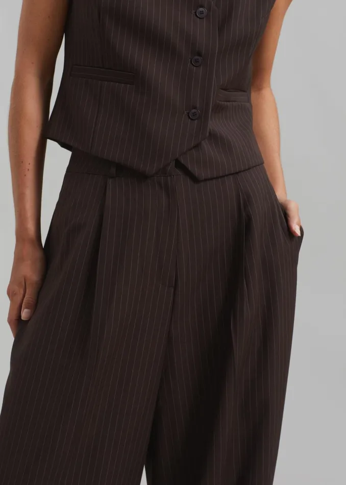 Women Ivey Pintuck Trousers 8211 BrownWhite Pinstripe The Frankie Shop Bottoms