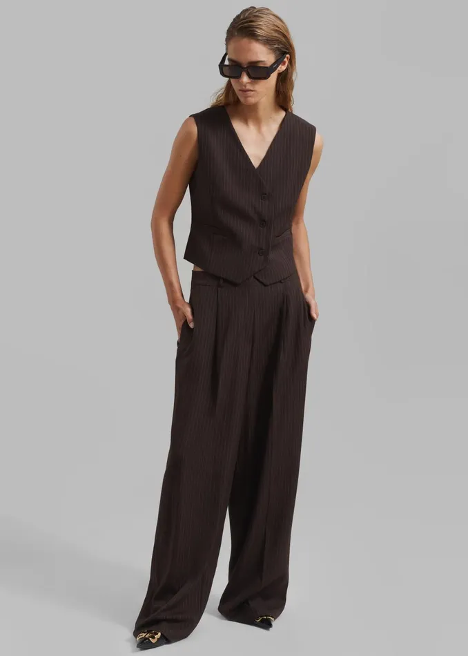 Women Ivey Pintuck Trousers 8211 BrownWhite Pinstripe The Frankie Shop Bottoms