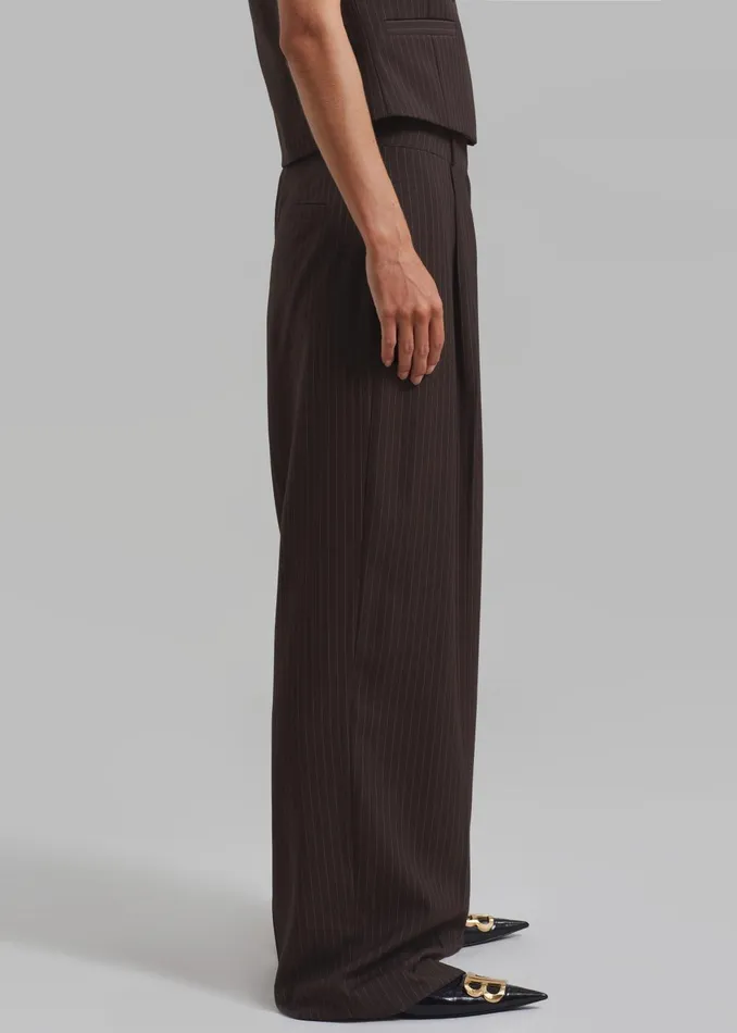 Women Ivey Pintuck Trousers 8211 BrownWhite Pinstripe The Frankie Shop Bottoms