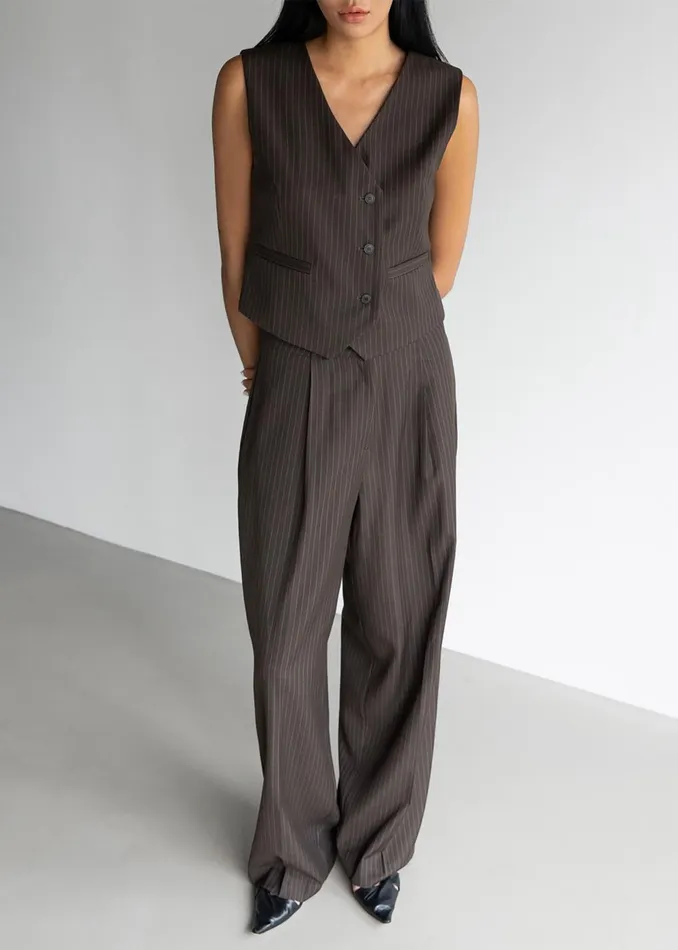 Women Ivey Pintuck Trousers 8211 BrownWhite Pinstripe The Frankie Shop Bottoms