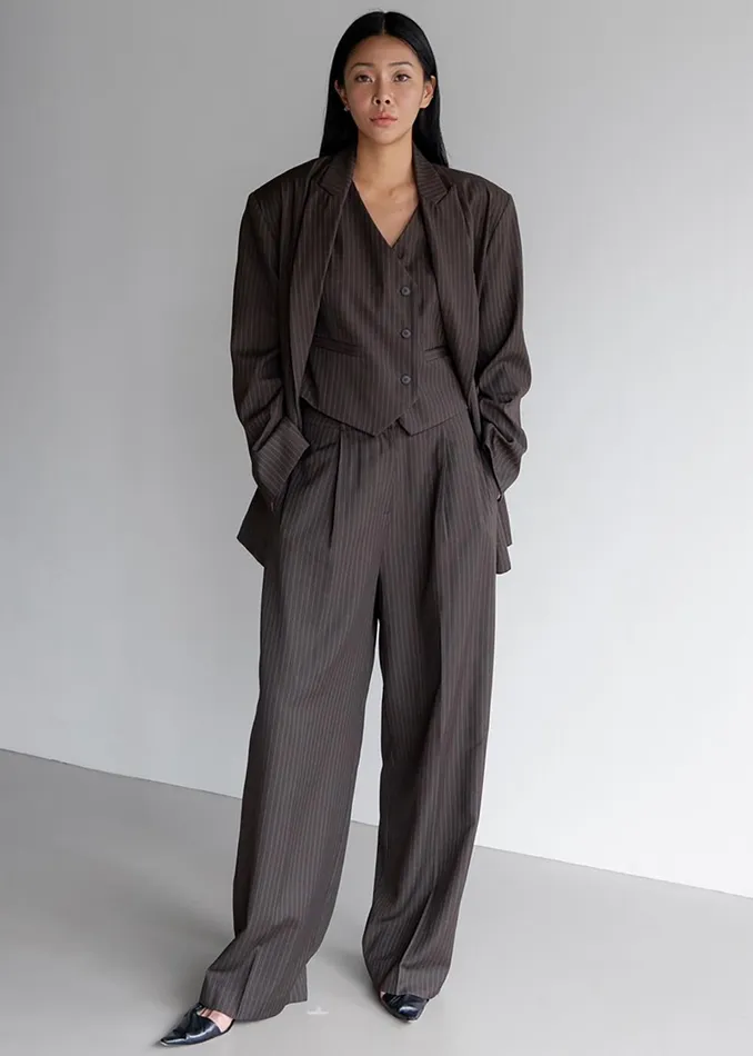Women Ivey Pintuck Trousers 8211 BrownWhite Pinstripe The Frankie Shop Bottoms