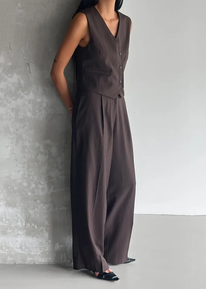 Women Ivey Pintuck Trousers 8211 BrownWhite Pinstripe The Frankie Shop Bottoms