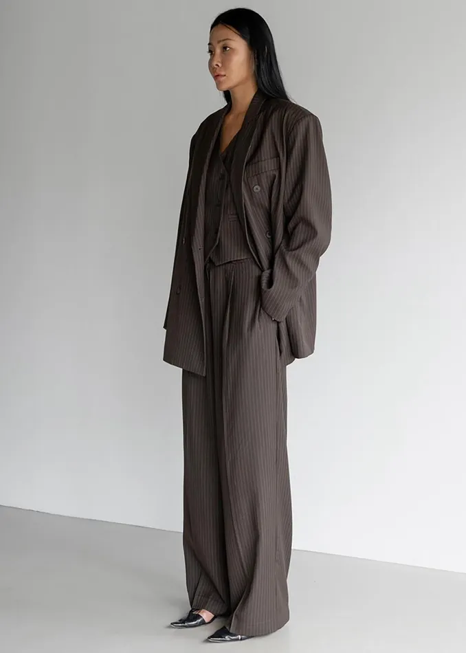 Women Ivey Pintuck Trousers 8211 BrownWhite Pinstripe The Frankie Shop Bottoms