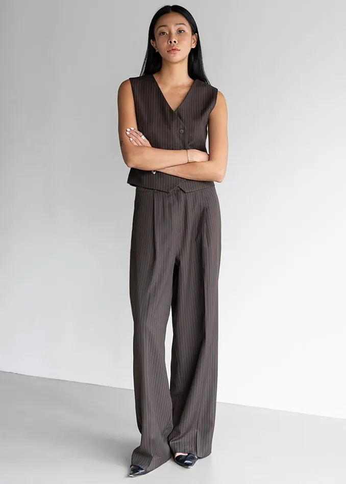 Women Ivey Pintuck Trousers 8211 BrownWhite Pinstripe The Frankie Shop Bottoms