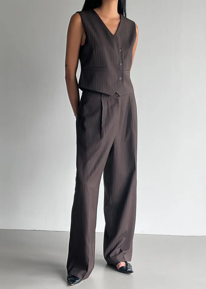 Women Ivey Pintuck Trousers 8211 BrownWhite Pinstripe The Frankie Shop Bottoms