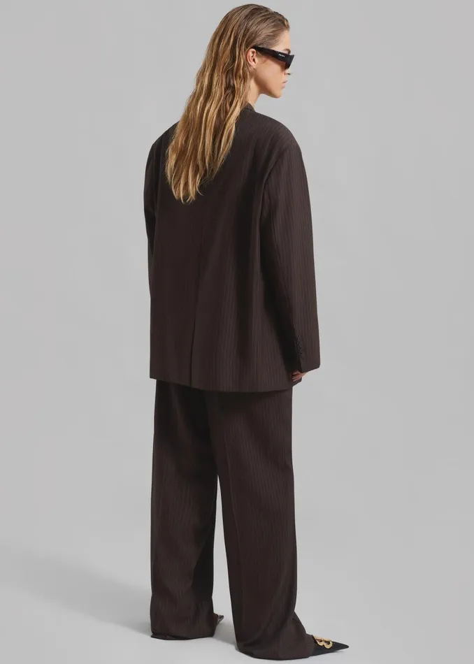 Women Ivey Pintuck Trousers 8211 BrownWhite Pinstripe The Frankie Shop Bottoms