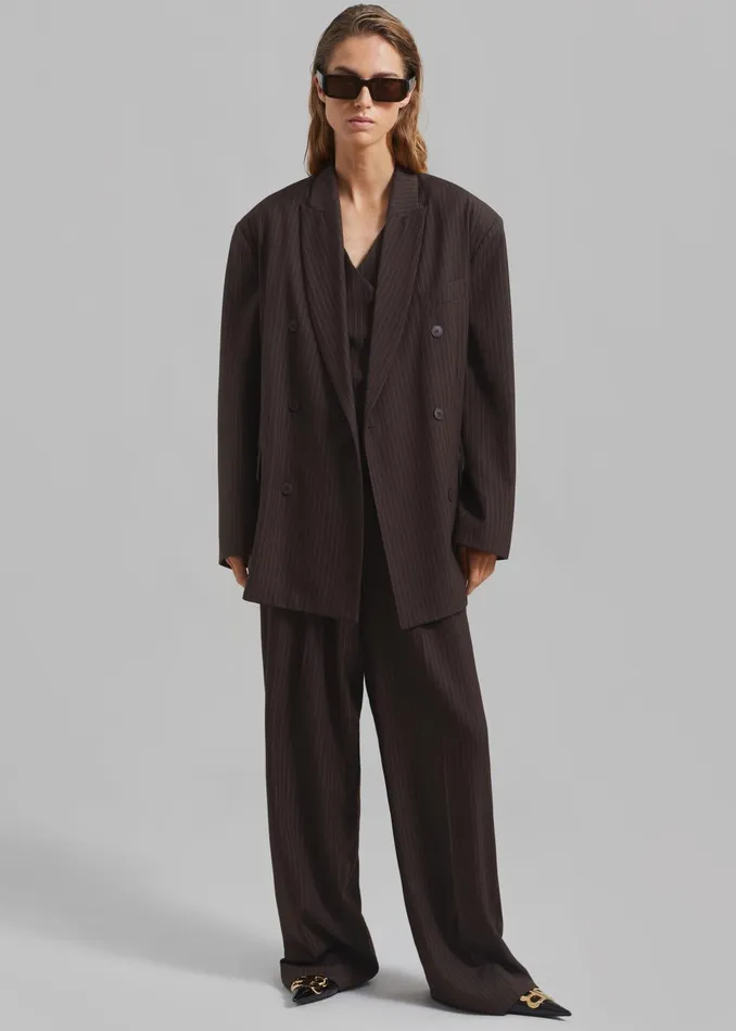 Women Ivey Pintuck Trousers 8211 BrownWhite Pinstripe The Frankie Shop Bottoms
