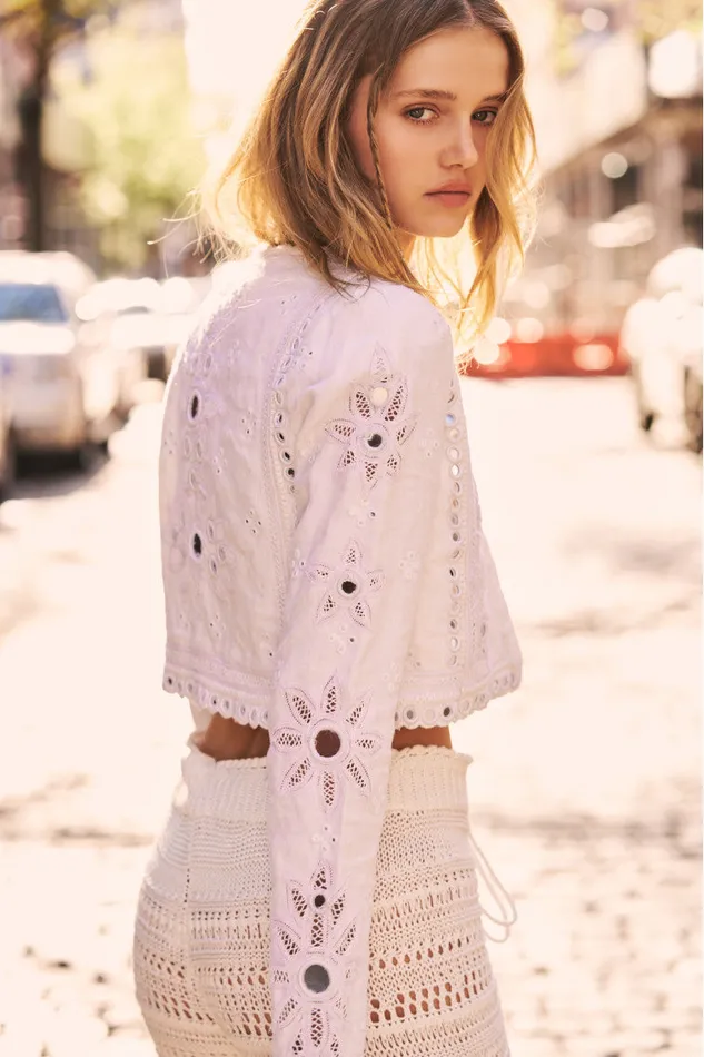 Women Jackets and Coats LoveShackFancy Veranda Artisanal Cropped Jacket True White Women Jackets and Coats LoveShackFancy Veranda Artisanal Cropped Jacket True White