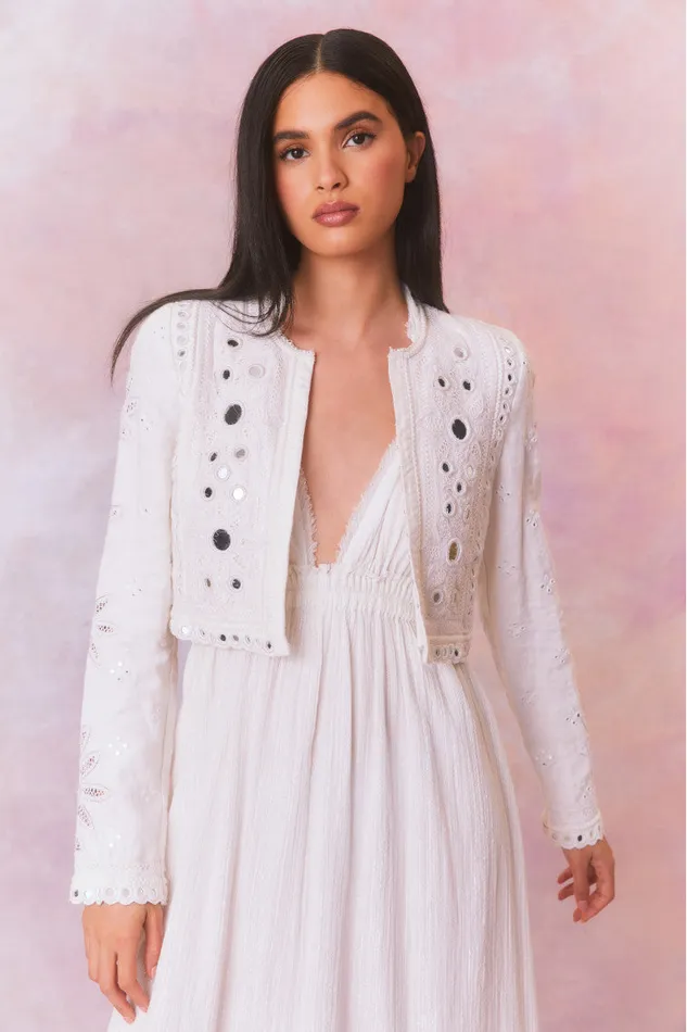 Women Jackets and Coats LoveShackFancy Veranda Artisanal Cropped Jacket True White Women Jackets and Coats LoveShackFancy Veranda Artisanal Cropped Jacket True White