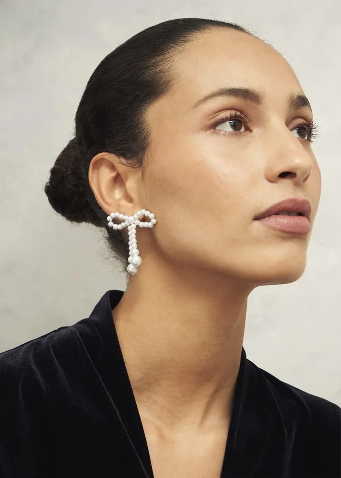 Women Jewellery Hobbs Colette Bow Earrings Ivory