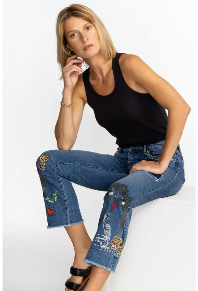 Women Johnny Was Bottoms Heron Cropped Baby Boot Jean Vintage Aged Wash