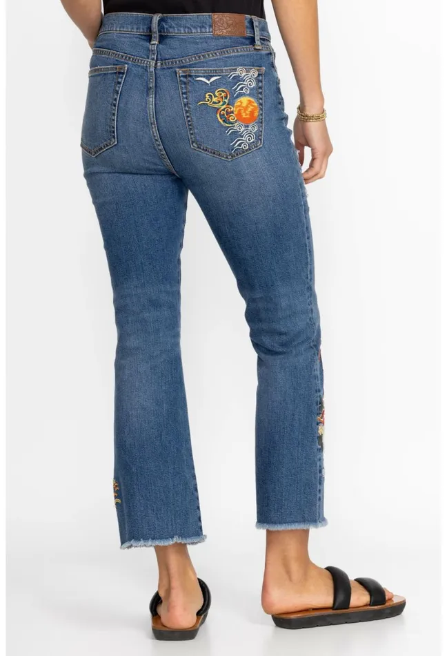 Women Johnny Was Bottoms Heron Cropped Baby Boot Jean Vintage Aged Wash