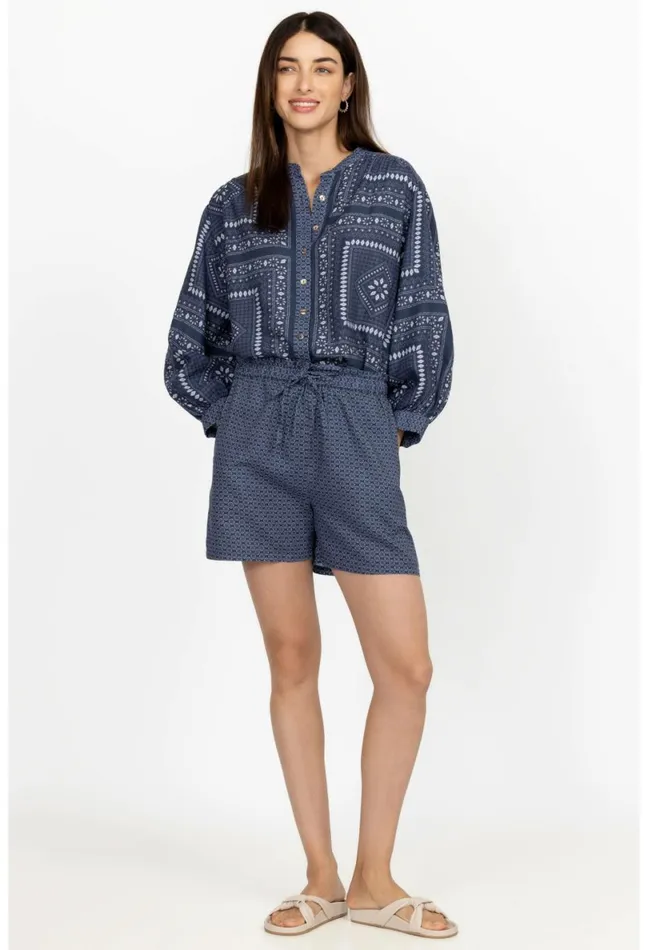 Women Johnny Was Bottoms Patched Ikat Linen Paperbag Short Patched Ikat