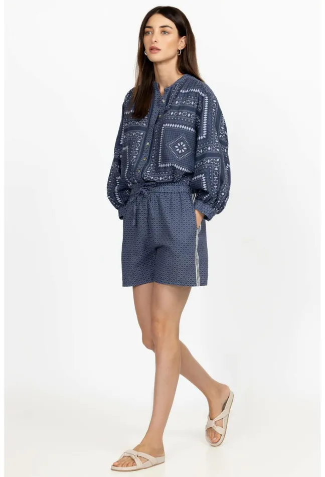 Women Johnny Was Bottoms Patched Ikat Linen Paperbag Short Patched Ikat