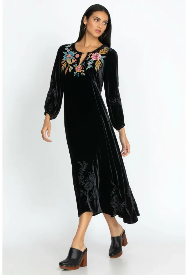 Women Johnny Was Dresses Bianca Velvet Maxi Dress Black
