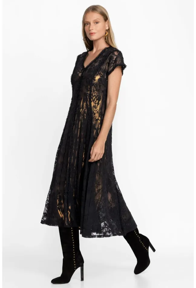 Women Johnny Was Dresses Dina Mesh Midi Dress Black