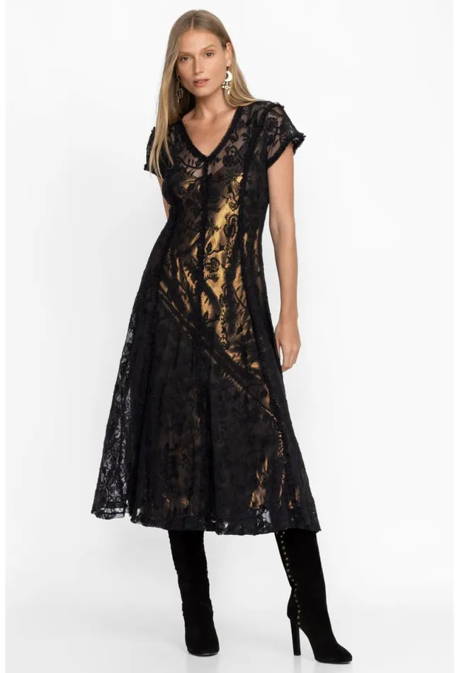 Women Johnny Was Dresses Dina Mesh Midi Dress Black