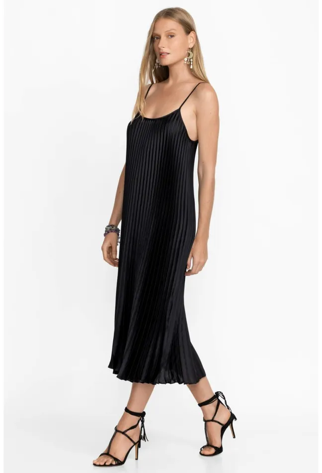 Women Johnny Was Dresses Gemma Pleated Midi Dress Black