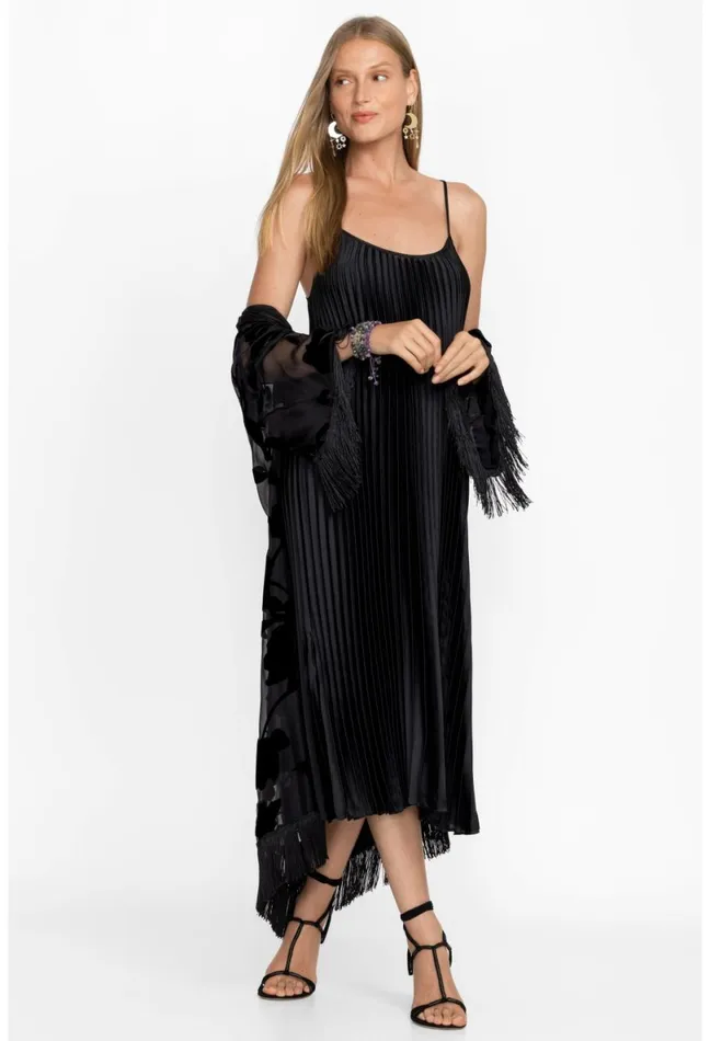Women Johnny Was Dresses Gemma Pleated Midi Dress Black