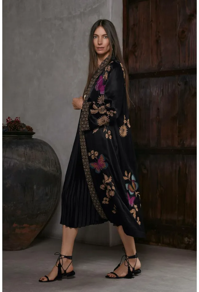 Women Johnny Was Dresses Gemma Pleated Midi Dress Black