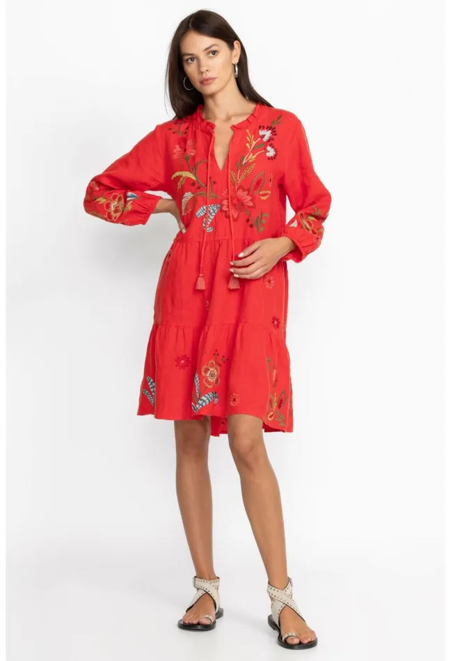 Women Johnny Was Dresses Isabella Tiered Field Dress Molten Lava