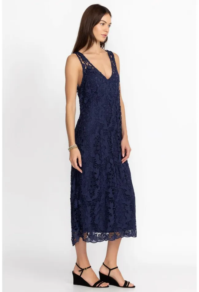 Women Johnny Was Dresses Natalie Lace Midi Dress Sapphire Blue