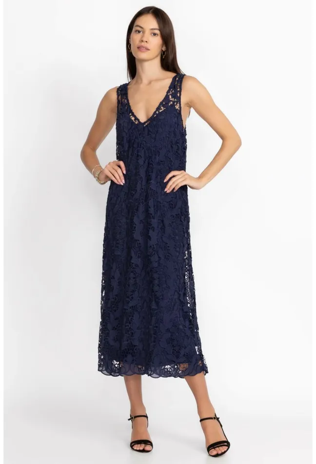 Women Johnny Was Dresses Natalie Lace Midi Dress Sapphire Blue