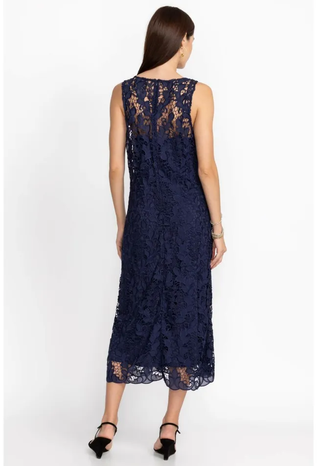 Women Johnny Was Dresses Natalie Lace Midi Dress Sapphire Blue