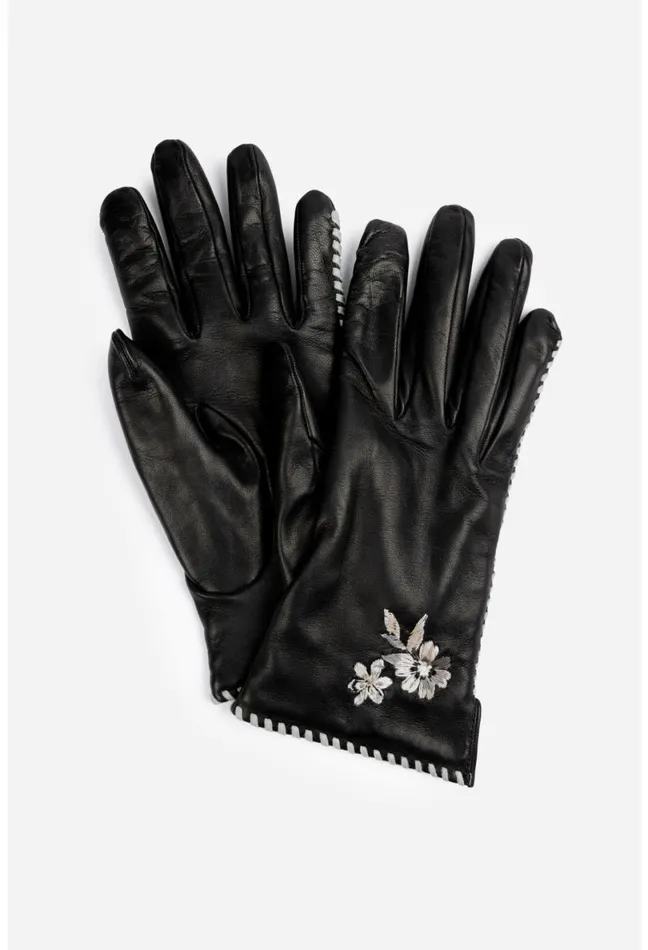Women Johnny Was Fashion Accessories Whipstitch Leather Gloves Black