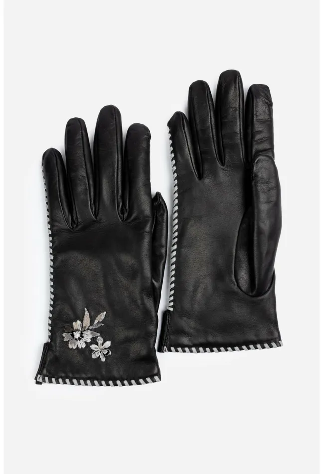 Women Johnny Was Fashion Accessories Whipstitch Leather Gloves Black