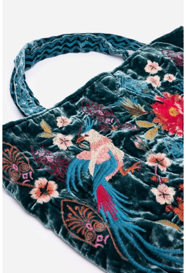Women Johnny Was Handbags Ashira Velvet Tote Bag Deep Teal
