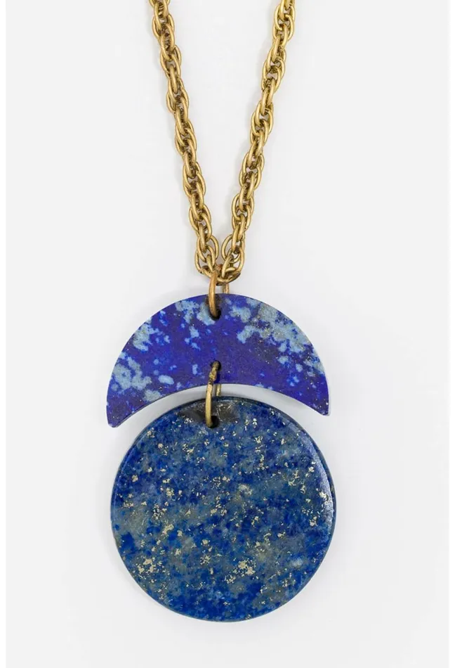 Women Johnny Was Jewelry Moonstack Pendant Necklace Lapis