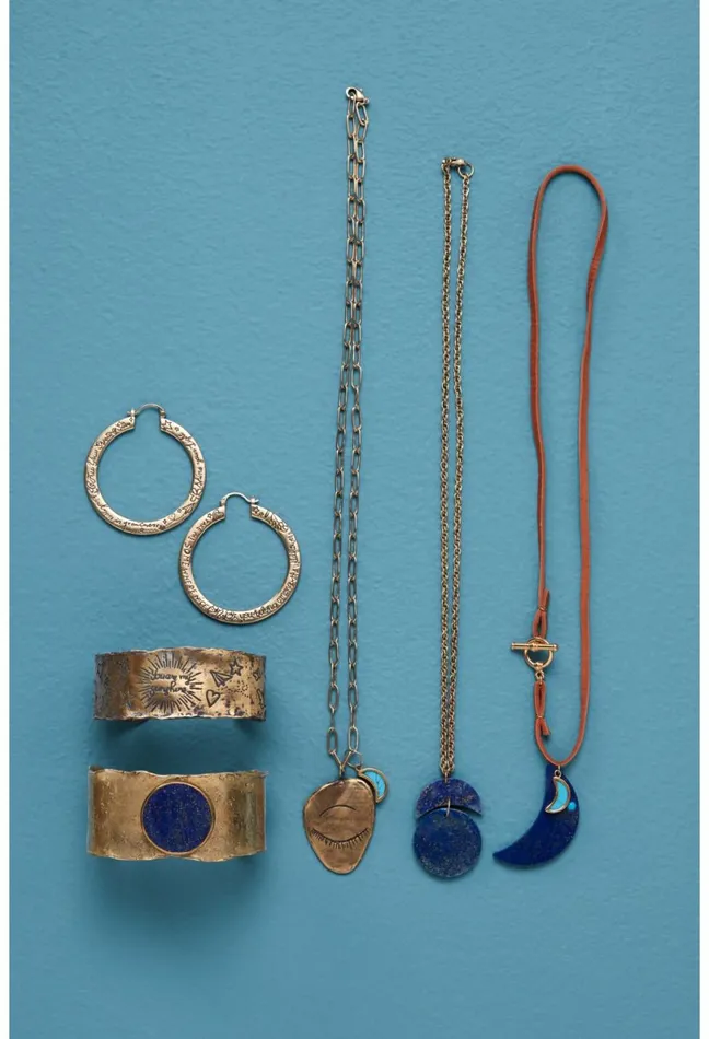 Women Johnny Was Jewelry Moonstack Pendant Necklace Lapis