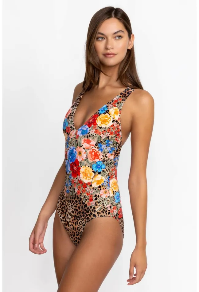 Women Johnny Was Swim and Resort Cheetah Cross Back One Piece Multi