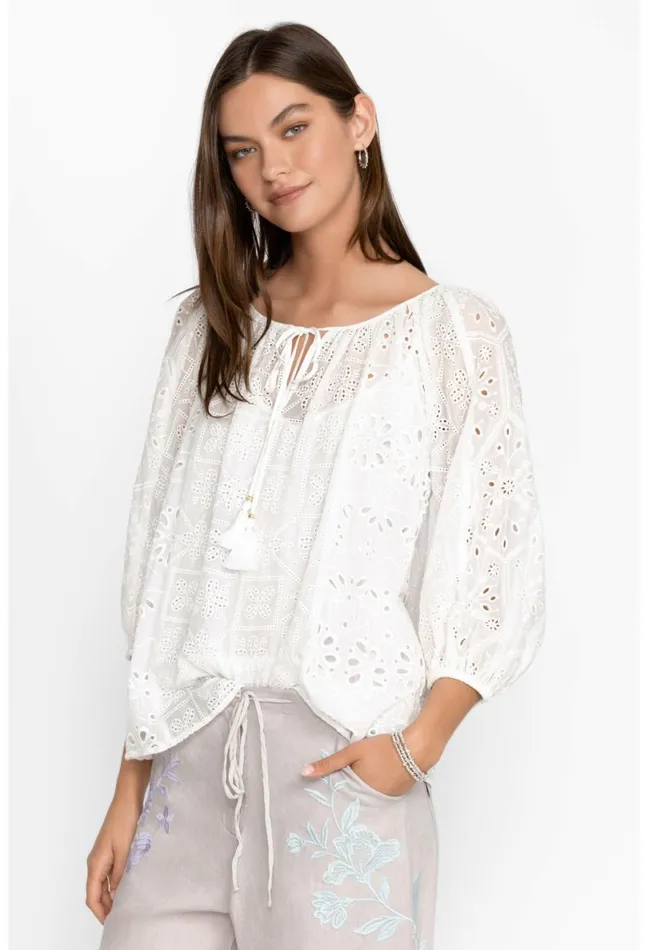 Women Johnny Was Tops Castillo Eyelet Blouse White