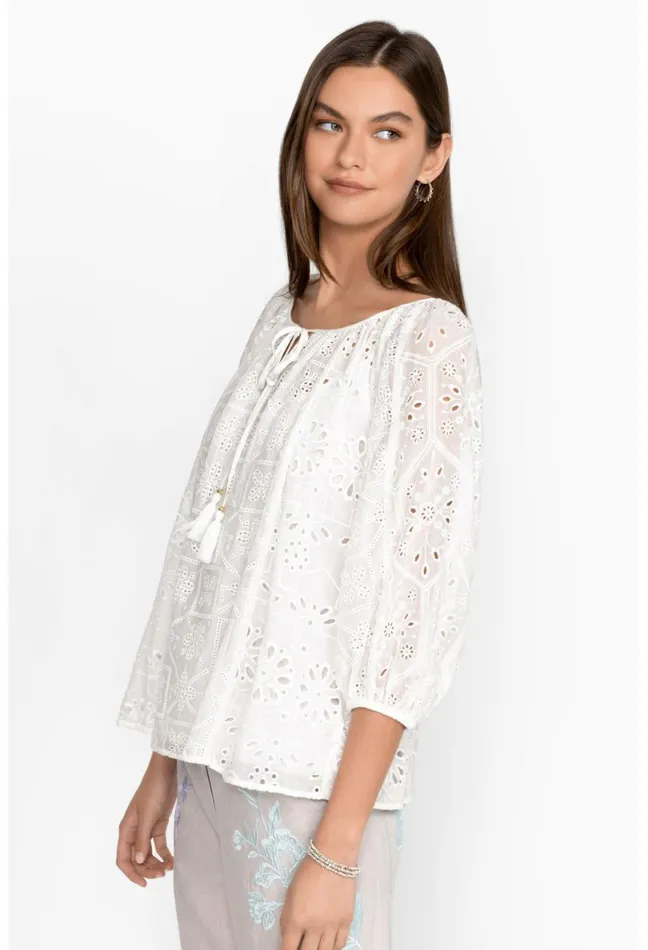 Women Johnny Was Tops Castillo Eyelet Blouse White