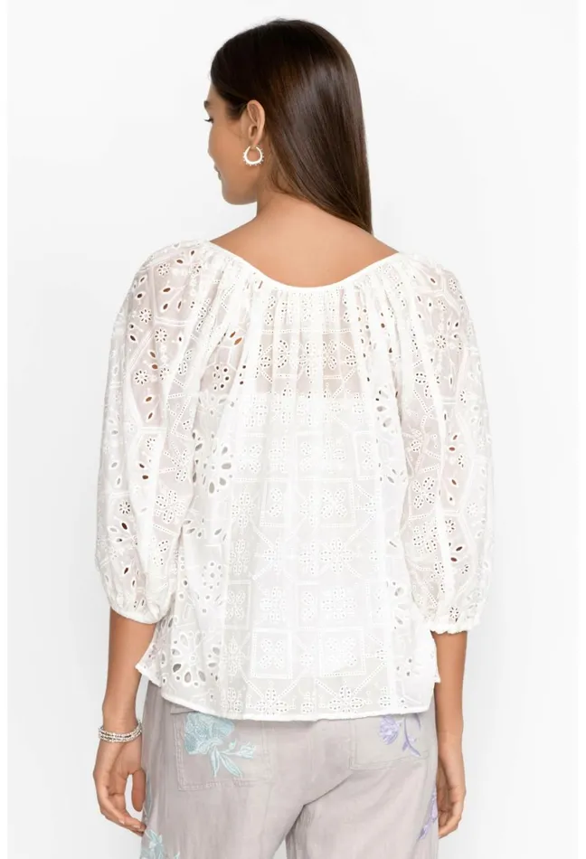 Women Johnny Was Tops Castillo Eyelet Blouse White