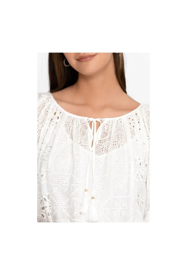 Women Johnny Was Tops Castillo Eyelet Blouse White